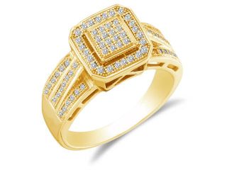 10K Yellow Gold Diamond Halo Engagement OR Fashion Right Hand Ring Band   Square Princess Shape Center Setting w/ Micro Pave Set Round & Princess Cut Diamonds   (1/4 cttw, G   H Color, SI2 Clarity)