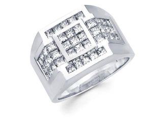 Mens Square Diamond Anniversary Ring 14k White Gold Band (2.84 Carat)