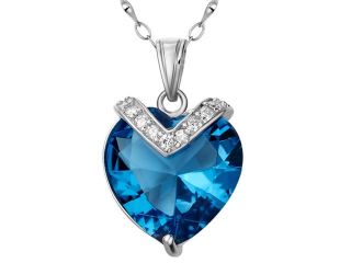 Mabella 10.84 CTW Heart Shaped Created Blue Topaz Pendant in Sterling Silver w/ 18" Necklace