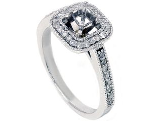 .40CT Cushion Halo Diamond Ring Setting Semi Mount 14K White Gold Round Priness