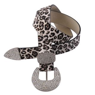 Journee Collection Womens Rhinestone Cow Hair Leopard Print Belt (Genuine leatherClosure Single prong buckleHardware Silvertone Rhinestone embellished buckleApproximate width 1.5 inchesApproximate length 42 inchesMeasurement taken from a size smallAll