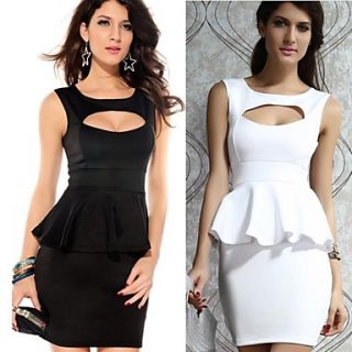 Womens Bodycon Hollow Out Peplum Mini Party Dress