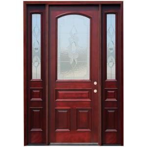 Pacific Entries Traditional 3/4 Arch Lite Stained Mahogany Wood Entry Door with 12 in. Sidelites and 8 ft. Height Series M63STL 8412