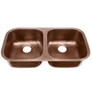 Glacier Bay Undermount Pure Solid Copper 32 1/4x18 1/2x8 Double Bowl Kitchen Sink DAK 5050