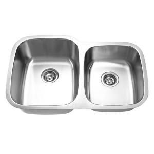 Yosemite Home Decor Undermount Stainless Steel 32x20.5x9 0 Hole 60/40 Double Bowl Kitchen Sink in Satin MAG503