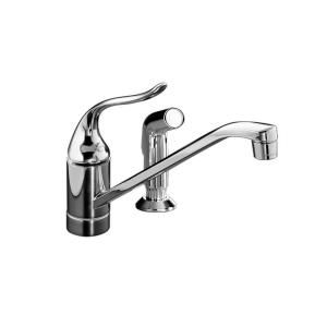 KOHLER Coralais Single Control Lever Handle Kitchen Faucet with 8 1/2 in. Spout, Sprayhead and Ground Joints in Polished Chrome K 15176 P CP