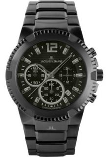 JACQUES LEMANS 1455N  Watches,Mens Powerchrono 10 Chronograph 1 1455K Stainless Steel IP Black, Chronograph JACQUES LEMANS Quartz Watches