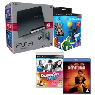 Playstation 3 PS3 Slim 320GB Console Bundle (Includes Karate Kid 2010 Blu ray + Move Starter Pack and Dance Star Party)      Games Consoles