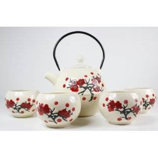 Elegant Porcelain Tea Set   Blue Floral Tea Pot with Four Cups and 