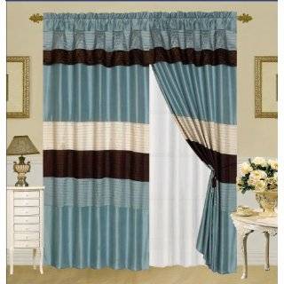 MODERN BLUE / BROWN /BEIGE Faux Silk Taffeta Window Curtain / Drape 