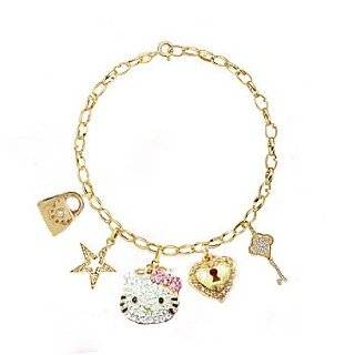   Plated Hello Kitty Crystal Cz Stud Celebrity Teen Multi Charm Bracelet