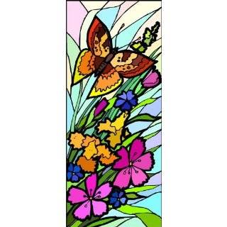Spotted Butterfly & Flowers   Etched Vinyl Stained Glass Film, Static 