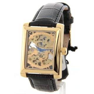   AUTOMATIC Movement Sharp Gold Rectangle Dial Black Leather Watch