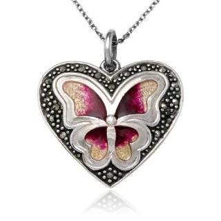 Sterling Silver Marcasite and Red Epoxy Heart Pendant, 18 