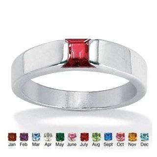 PalmBeach Jewelry Sterling Silver Princess Cut Birthstone Stackable 