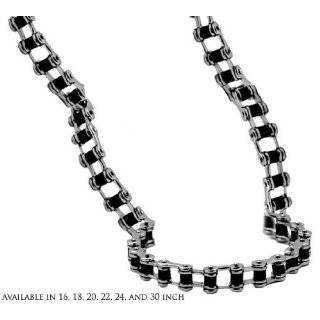Mens Bike Chain Necklace with Black in 9MM Polished Stainless Steel