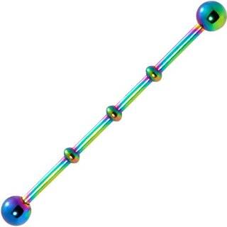   14 Gauge Rainbow Anodized Titanium Industrial Barbell Earring Jewelry