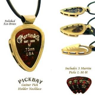   Holder with Guitar Pick Black Leather Necklace Musical Instruments