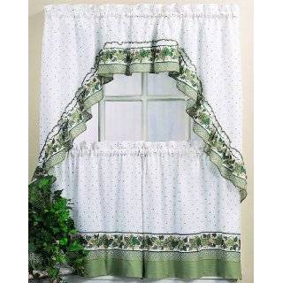 Garden Ivy White and Green Country Curtain Tier and Swag Set