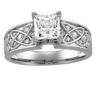 14K White Gold Diamond Celtic Style Engagement Ring Semimount   0.16 